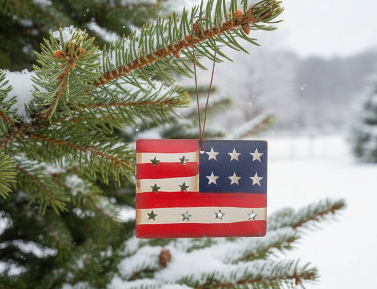 American Flag Punched Tin Ornament