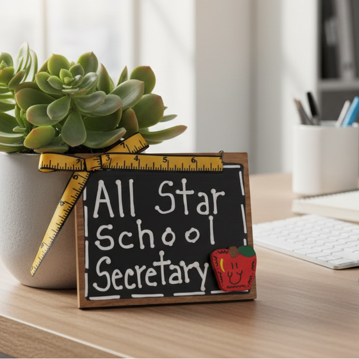 All Star School Secretary Ornament – Handmade Wood Sign